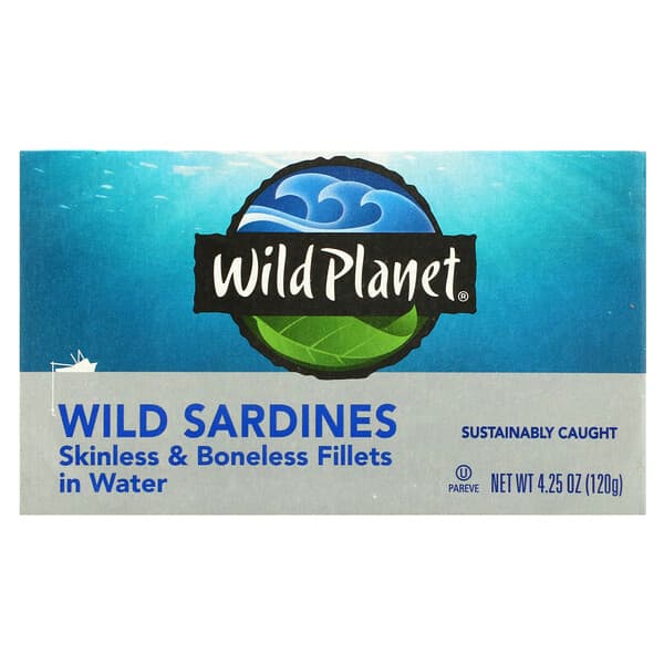 Wild Planet, Sardinas silvestres, Filetes en agua sin piel ni huesos, 120 g (4,25 oz)