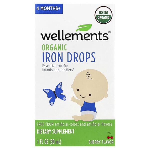 Wellements, Organic Iron Drops, 4 Months+, Cherry, 1 fl oz (30 ml) — product photo 1