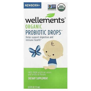 Wellements, Organic Probiotic Drops, Newborn+, 0.25 fl oz (7.5 ml)