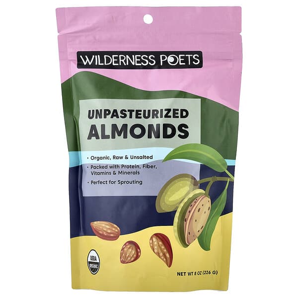 Wilderness Poets, Organic Unpasteurized Almonds, Unsalted, 8 oz (226 g)