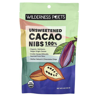 Wilderness Poets, Unsweetened Cacao Nibs, Dark Chocolate, 8 oz (226 g)