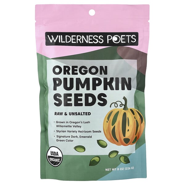 Wilderness Poets, Organic Oregon Pumpkin Seeds, Raw & Unsalted, 8 oz (226 g)