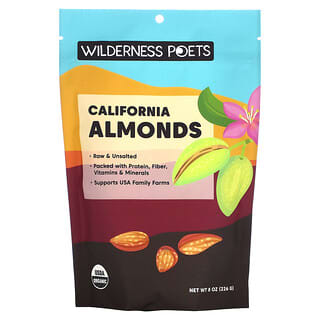 Wilderness Poets, 유기농 캘리포니아 아몬드, 무염 통견과류, 226g(8oz)