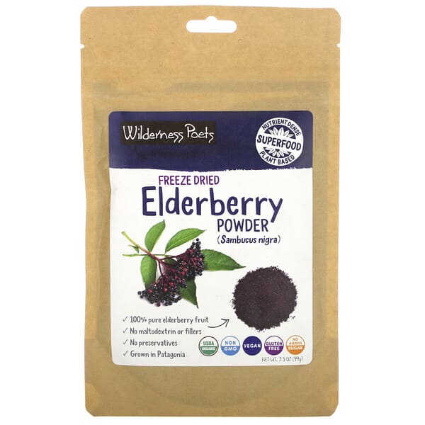 Wilderness Poets‏, Organic Freeze Dried Elderberry Powder, 3.5 oz (99 g)