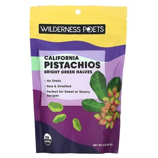 Wilderness Poets, Pistachos de California, Mitades de color verde brillante, Sin sal`` 226 g (8 oz)