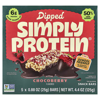 Simply Protein, Dipped Snack Bars, Chocoberry, 5 Bars, 0.88 oz (25 g) Each