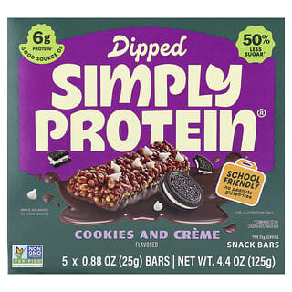 Simply Protein‏, ألواح الوجبات الخفيفة المغطاة بالبسكويت والكريمة ، 5 ألواح ، 0.88 أونصة (25 جم) لكل لوح