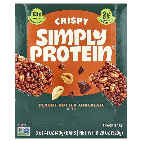 Simply Protein Crispy Snack Bars, Peanut Butter Chocolate, 8 Bars, 1.41 oz (40 g) Each