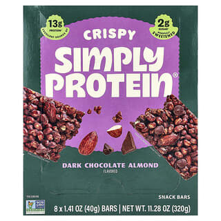 Simply Protein, Crispy Snack Bars, Dark Chocolate Almond, 8 Bars, 1.41 oz (40 g) Each
