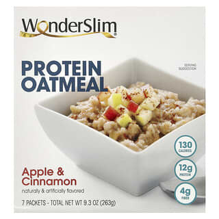 WonderSlim, Protein Oatmeal, Protein-Haferflocken, Apfel und Zimt, 7 Päckchen, je 38 g