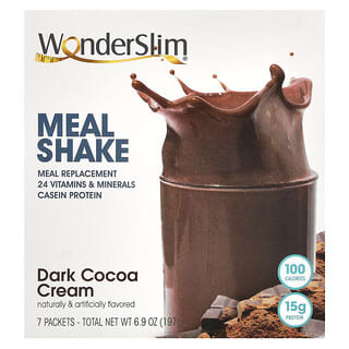 WonderSlim, Batido para comidas, Crema de cacao negro, 7 sobres, 28 g cada uno