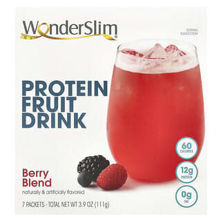 WonderSlim, Bebida de Frutas com Proteína, Mistura de Frutos Silvestres, 7 Pacotes, 16 g Cada