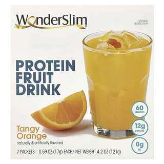 WonderSlim, Bevanda proteica alla frutta, arancia piccante, 7 bustine, 17 g ciascuna