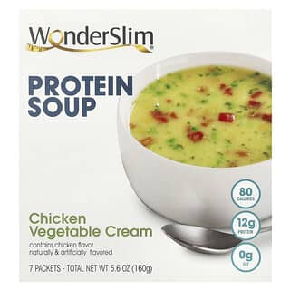 WonderSlim, протеиновый суп, курица и крем с овощами, 7 пакетиков по 23 г