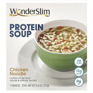 WonderSlim, протеиновый суп, курица с лапшой, 7 пакетиков по 22 г