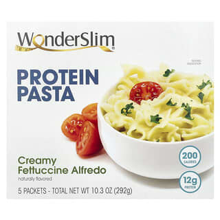 WonderSlim, Pasta proteica, Fettuccine alfredo cremoso, 5 sobres, 59 g cada uno