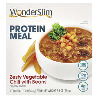 WonderSlim, протеиновая мука, пикантный овощной чили с фасолью, 7 пакетиков по 31 г (1 унция)