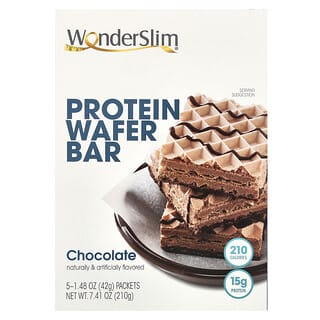 WonderSlim, Barretta di wafer proteici, cioccolato, 5 bustine, 42 g ciascuna