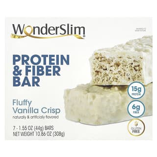 WonderSlim, Barre de protéines et de fibres, Saveur moelleuse à la vanille, 7 barres, 44 g pièce