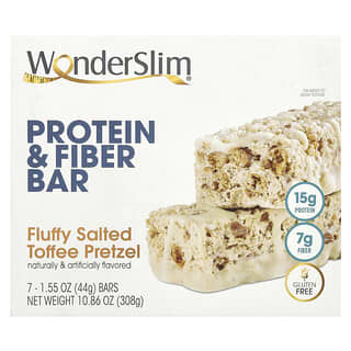 WonderSlim, Barre de protéines et de fibres, Bretzel moelleux au toffee salé, 7 barres, 44 g pièce