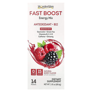 WonderSlim, Mistura Energética Fast Boost, Fruto Silvestre Natural, 14 Pacotes, 4,9 g Cada