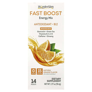 WonderSlim, Fast Boost, смесь для повышения уровня энергии, натуральный апельсин, 14 пакетиков по 5,6 г