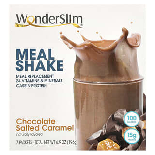 WonderSlim, Shake-repas, Chocolat et caramel salé, 7 sachets, 28 g pièce
