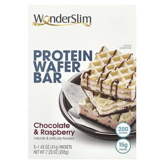 WonderSlim, Barre de gaufrettes protéinées, Chocolat et framboise, 5 sachets, 41 g chacun