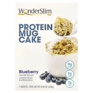 WonderSlim, Bizcocho proteico en taza, Arándano azul, 7 sobres, 34 g cada uno