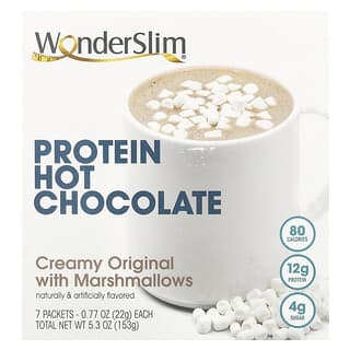 WonderSlim, Chocolat chaud protéiné, Crémeux, Original, Aux guimauves, 7 sachets, 22 g chacun