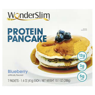 WonderSlim‏, פנקייק חלבון, אוכמניות, 7 שקיקים, 41 גרם (1.4 אונקיות) כל אחד