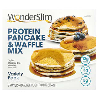 WonderSlim‏, תערובת לפנקייקים ולוופל חלבון, אריזה מגוונת, 7 שקיקים