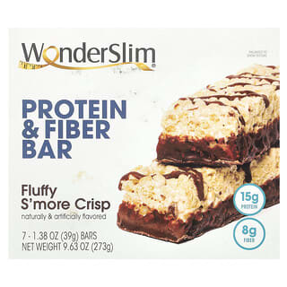 WonderSlim, Barre aux protéines et aux fibres, Moelleux S'more Krisp, 7 barres, 39 g chacune
