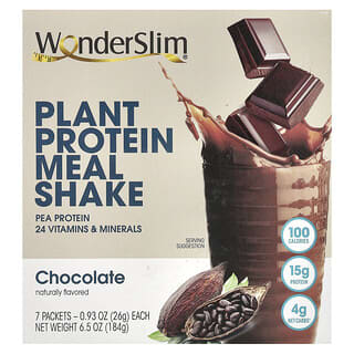 WonderSlim, Plant Protein Meal Shake, Mahlzeiten-Shake mit pflanzlichem Protein, Schokolade, 7 Päckchen, je 26 g (0,93 oz.).