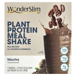 WonderSlim, Shake-repas protéiné végétal, Mocha, 7 sachets, 27 g chacun