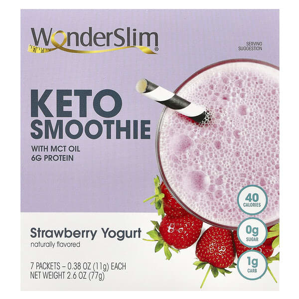 WonderSlim, 生酮奶昔，草莓優酪乳味，7 包，每包 0.38 盎司（11 克）