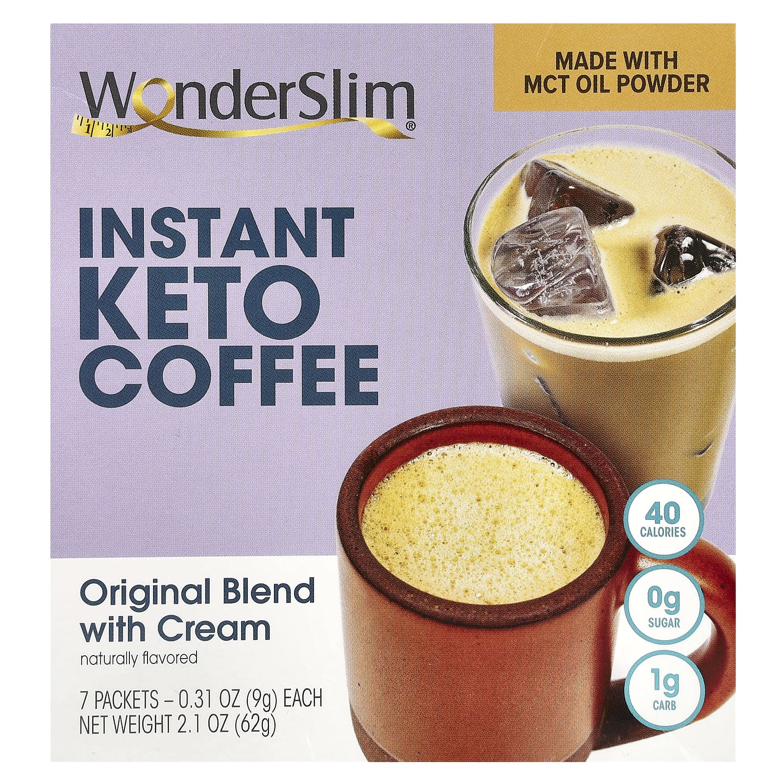 WonderSlim, インスタントケトコーヒー、クリーム入りオリジナルブレンド、7袋、各9g