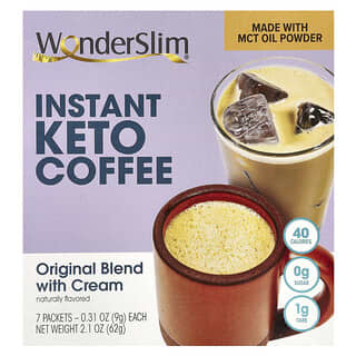 WonderSlim, Café instantáneo cetogénico, Mezcla original con crema, 7 sobres, 9 g cada uno