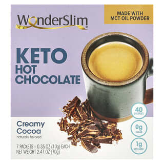 WonderSlim, Chocolate Quente Cetogênico, Cacau Cremoso, 7 Embalagens, 10 g (0,35 oz) Cada