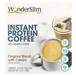 WonderSlim, Café instantané protéiné, Mélange original avec crème, 7 sachets, 18 g chacun