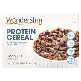 WonderSlim, Cereal de Proteína, Cocos O's, 7 Pacotes, 30 g Cada
