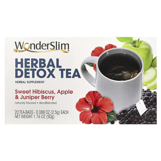 WonderSlim, Té herbal desintoxicante, Hibisco dulce, manzana y baya de enebro, 20 bolsitas de té, (2,5 g) cada una