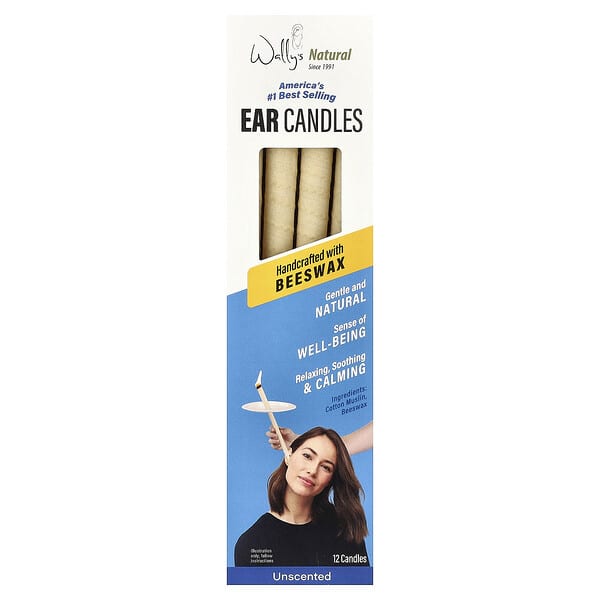 Wally's Natural, Beeswax Ear Candles, Unscented, 12 Candles