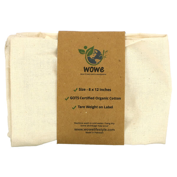 Wowe, Certified Organic Cotton Muslin Bag, 1 Bag, 8 in x 12 in