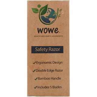 Wowe, Double Edge Safety Razor with Bamboo Handle, 1 Razor, 5 Blades