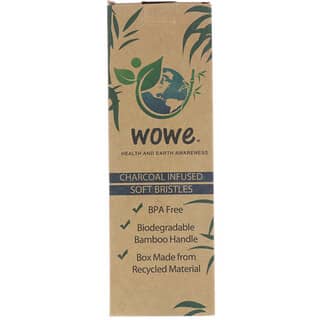 Wowe, Natural Bamboo Toothbrush, Charcoal Infused Soft Bristles, 4 Pack