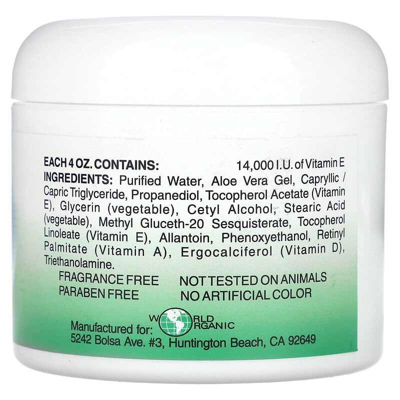 Vitamin E Creme with Aloe Vera, Fragrance Free, 4 oz