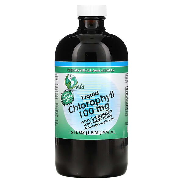 World Organic, 液体クロロフィル、スペアミントとグリセリン配合、100mg、474ml（16液量オンス）
