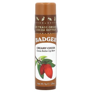 Badger, Bálsamo labial de manteca de cacao, Cacao cremoso, .25 oz (7 g)