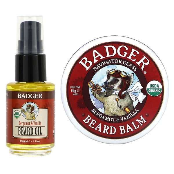 Badger Company, Beard Grooming Kit, Bergamot & Vanilla, 2 Piece Kit